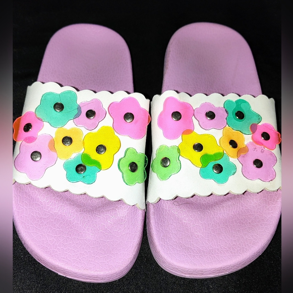 Girl's Multi Color Flower Top Slip On sandal shoes Size 12/13 EUC - Picture 5 of 6